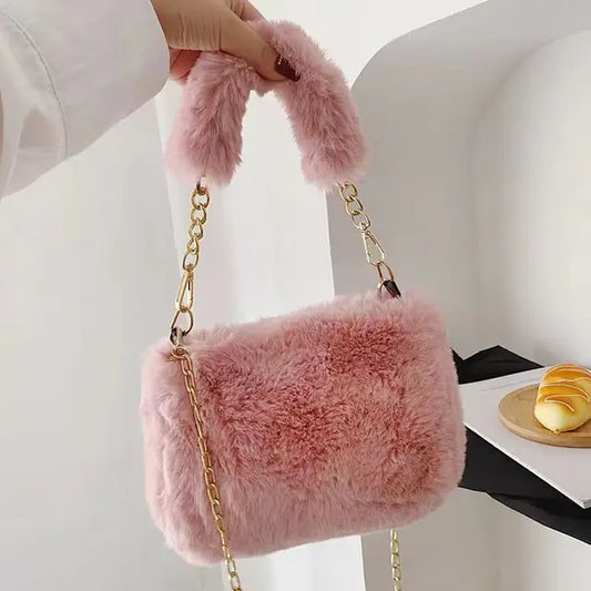 Autumn and Winter Plush Handbag for Woman New Small Chain Crossbody Bag Fashion Small Square Bag Single Shoulder Bag