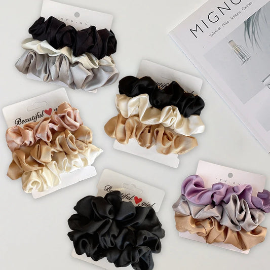 3Pcs/Set Silk Satin Hair Bands Women Solid Color Scrunchies Girls Hair Accessories Summer Rubber Bands Hair Ties Ropes Hairband