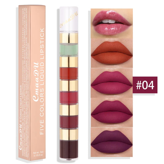 5 in 1 Matte Lipstick Kit Combo Strip Velvet Sexy Red Lip Tint Non-Stick Cup Lip Gloss Lip Oil Makeup Lips Cosmetic Set